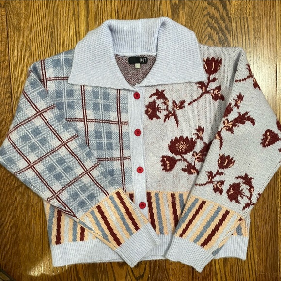 Kut From the Kloth Soft Purple Burgundy Button Down Sweater Wide Collar Size XL - Picture 1 of 8